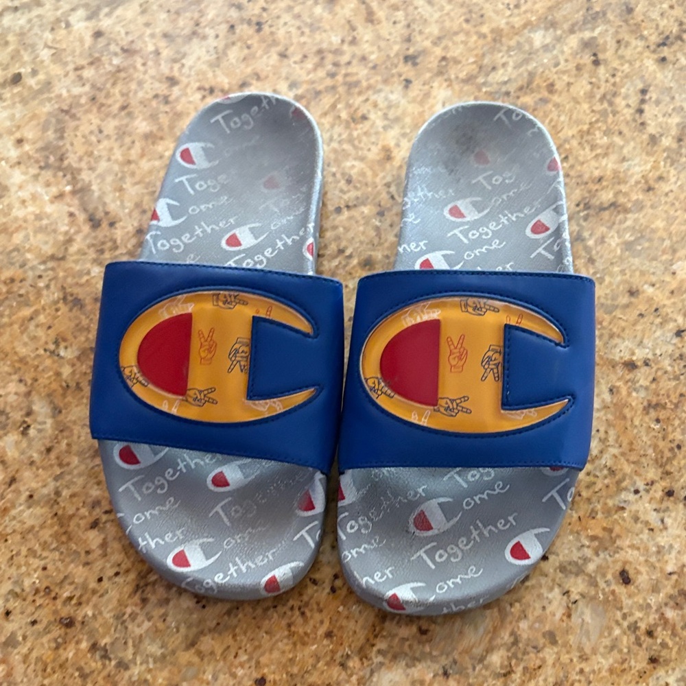 Kids Blue and Yellow Slide Sandals